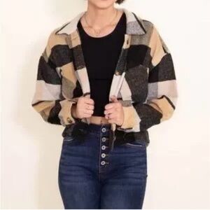 Ashley By 26 International Cropped Plaid tan Rider Jacket size Medium